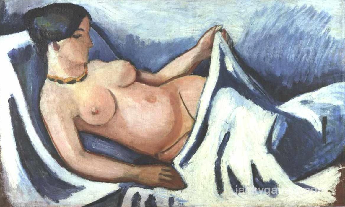 Reclining female nude, August Macke painting